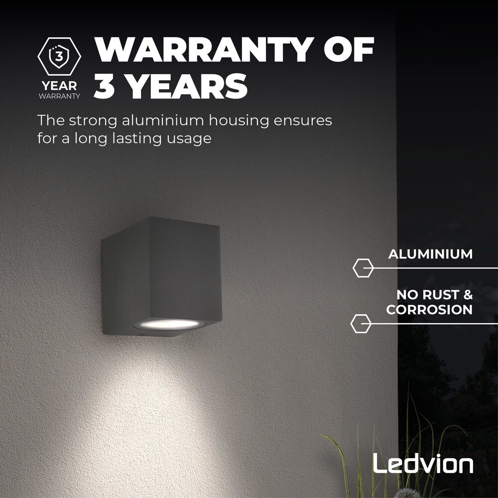 Ledvion Wandlamp buiten - Cube - Antraciet - 3W - 2700K