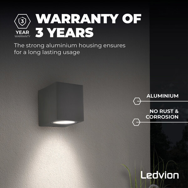 Ledvion Wandlamp buiten - Cube - Antraciet - 3W - 2700K