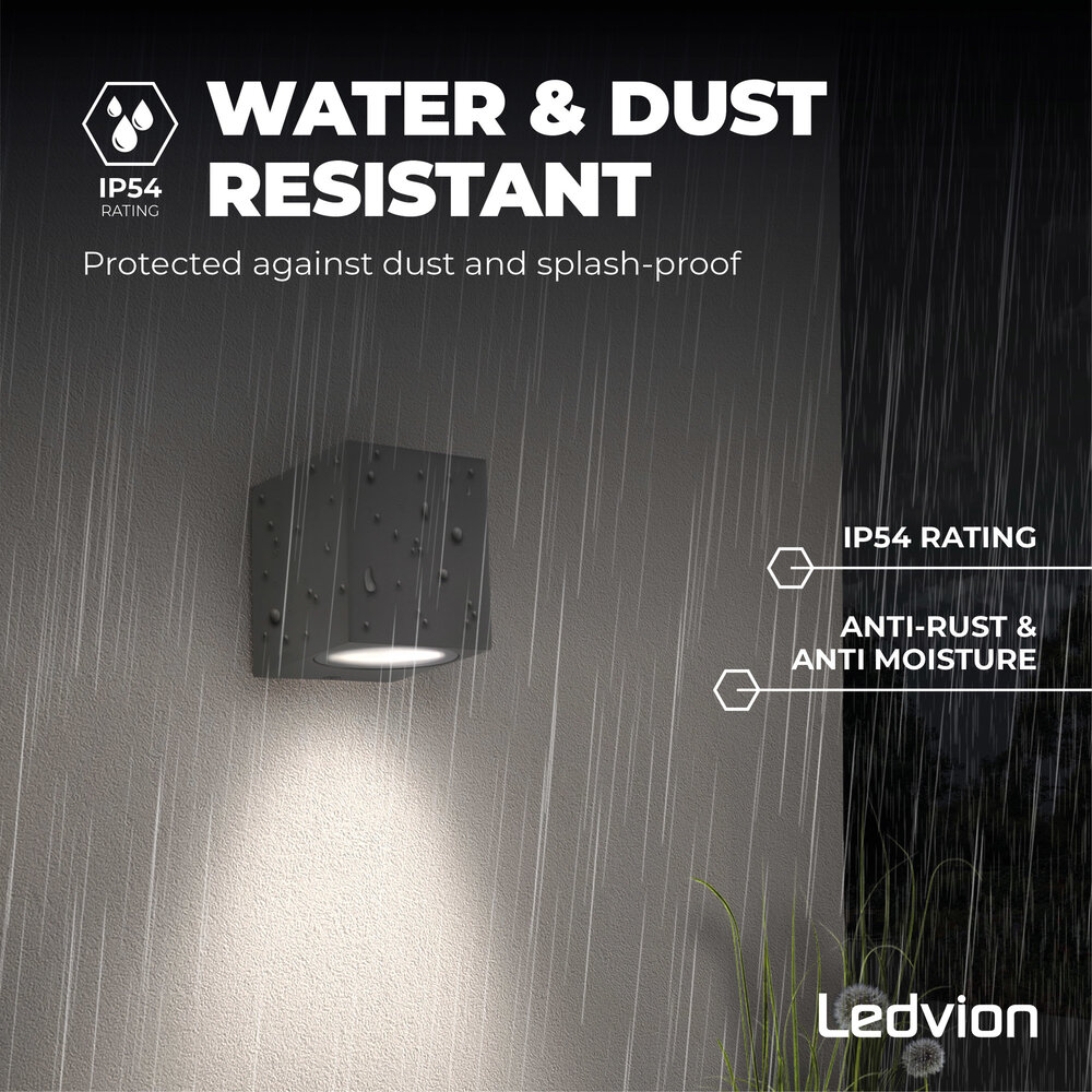 Ledvion Wandlamp buiten - Cube - Antraciet - 3W - 2700K