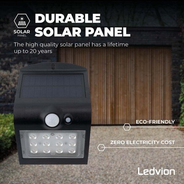 Ledvion Solar Wandlamp met Bewegingssensor - Zwart - 1.5W – 3000K