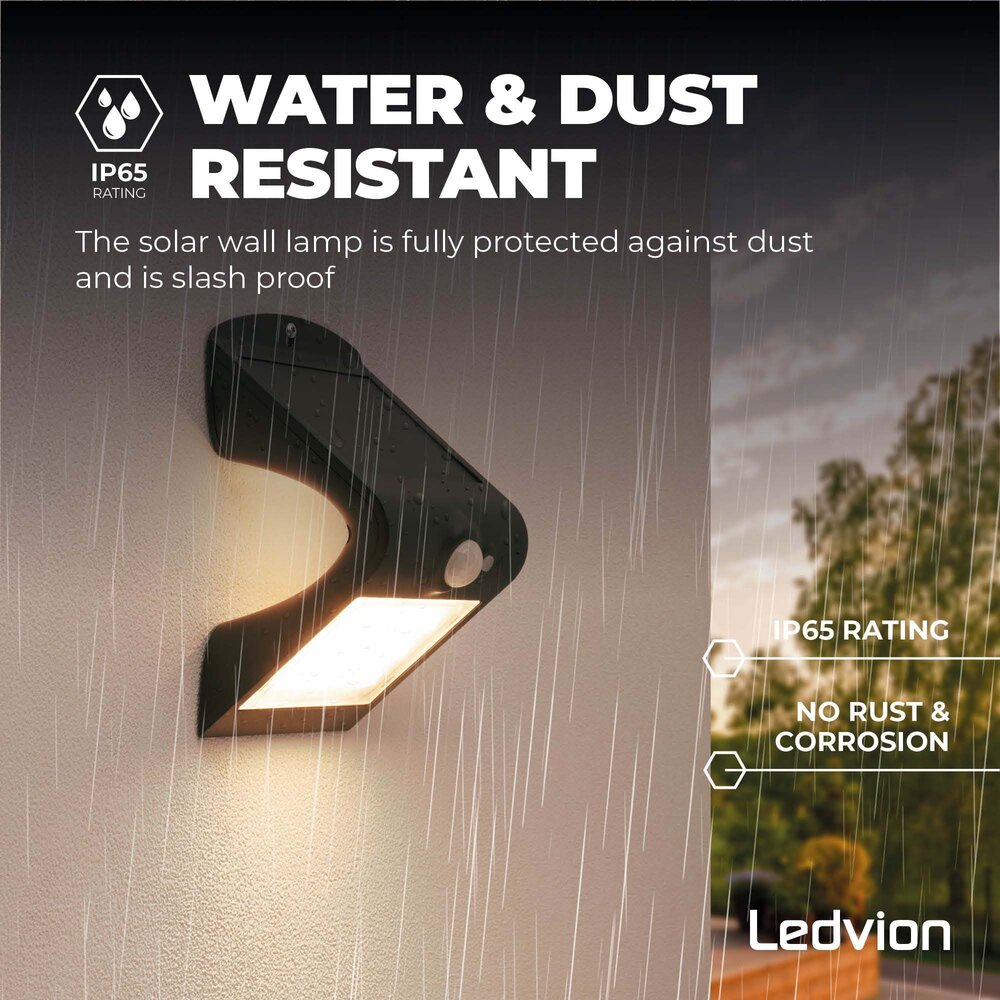 Ledvion Solar Wandlamp met Bewegingssensor - Zwart - 1.5W – 3000K