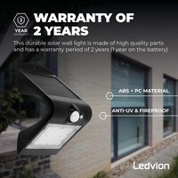 Ledvion Solar Wandlamp met Bewegingssensor - Zwart - 1.5W – 3000K