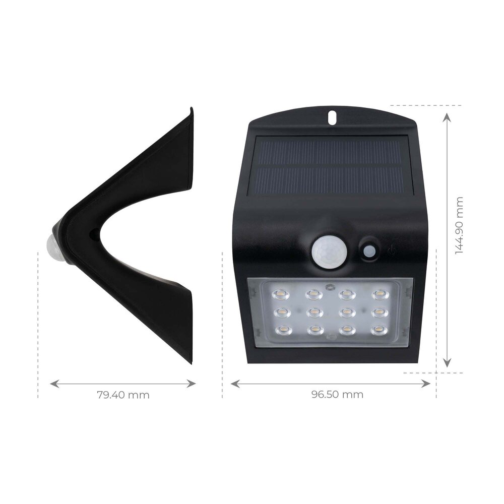 Ledvion Solar Wandlamp met Bewegingssensor - Zwart - 1.5W – 3000K