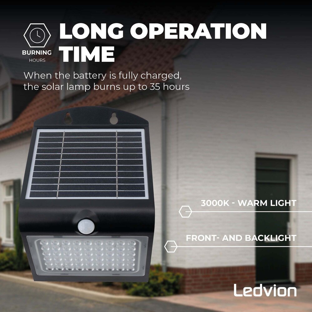Ledvion Solar Wandlamp met Bewegingssensor - Zwart - 4W – 3000K