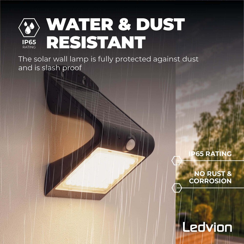 Ledvion Solar Wandlamp met Bewegingssensor - Zwart - 4W – 3000K