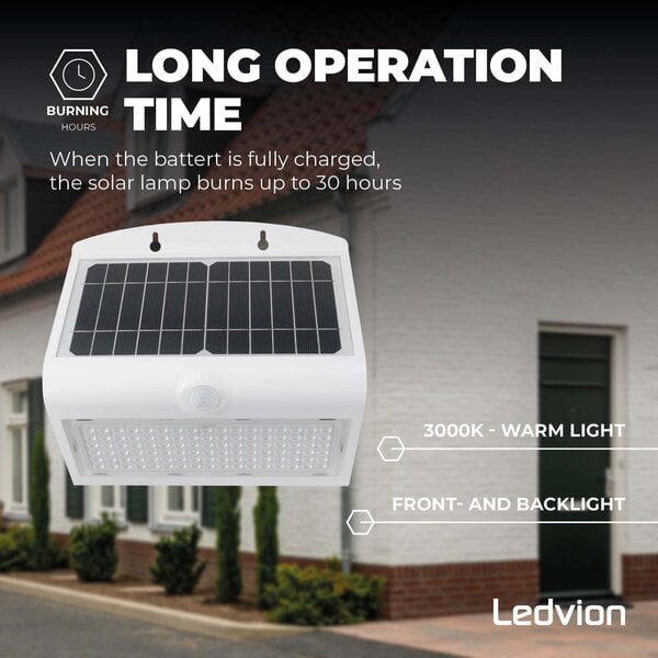 Ledvion Solar Wandlamp met Bewegingssensor - Wit - 8W – 3000K