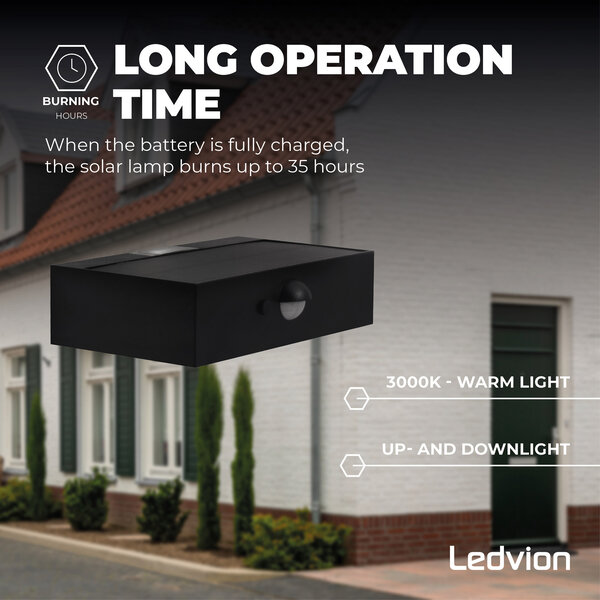 Ledvion Solar Wandlamp met Bewegingssensor - Zwart - 3W – 3000K