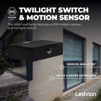 Ledvion Solar Wandlamp met Bewegingssensor - Zwart - 3W – 3000K