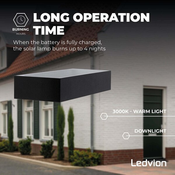 Ledvion Solar Wandlamp met Bewegingssensor - Zwart - 6W – 3000K