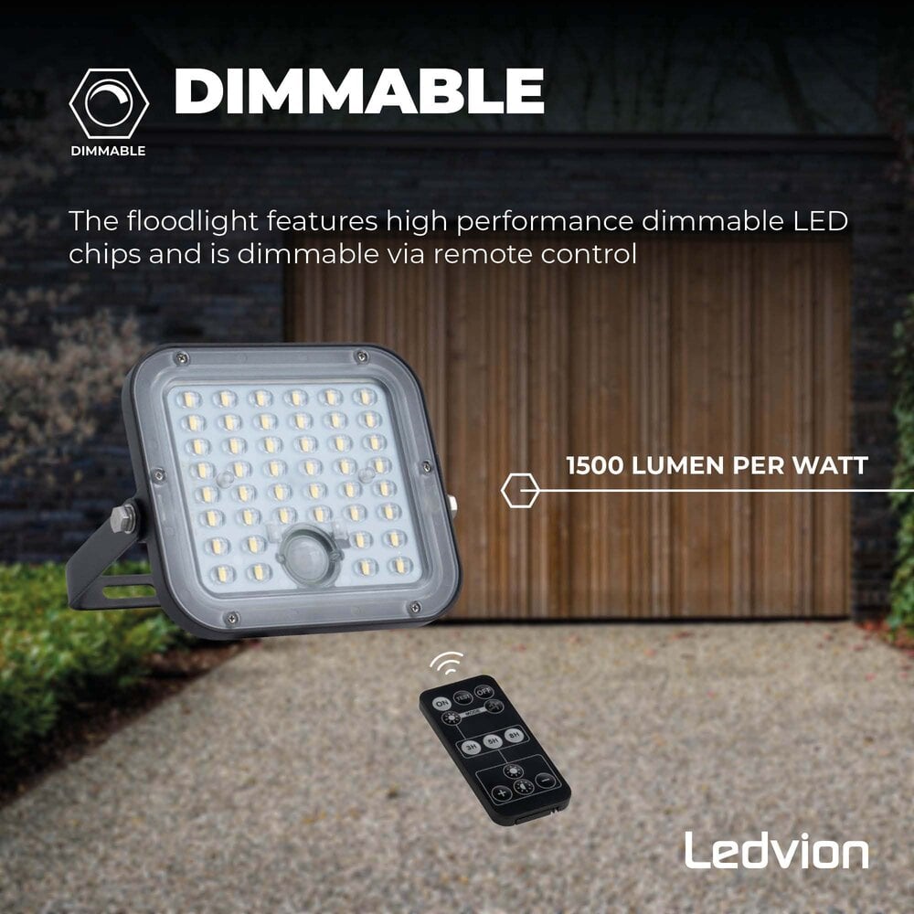 Ledvion Solar LED Schijnwerper - 1500 Lumen - 4000K - IP65 - 3600 mAh