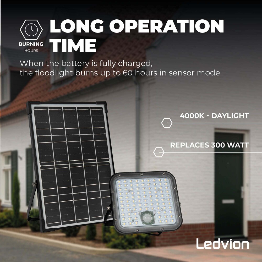 Ledvion Solar LED Schijnwerper - 4800 Lumen - 4000K - IP65 - 6000 mAh