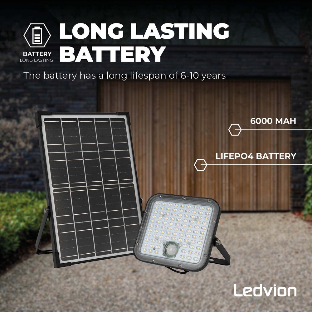 Ledvion Solar LED Schijnwerper - 4800 Lumen - 4000K - IP65 - 6000 mAh