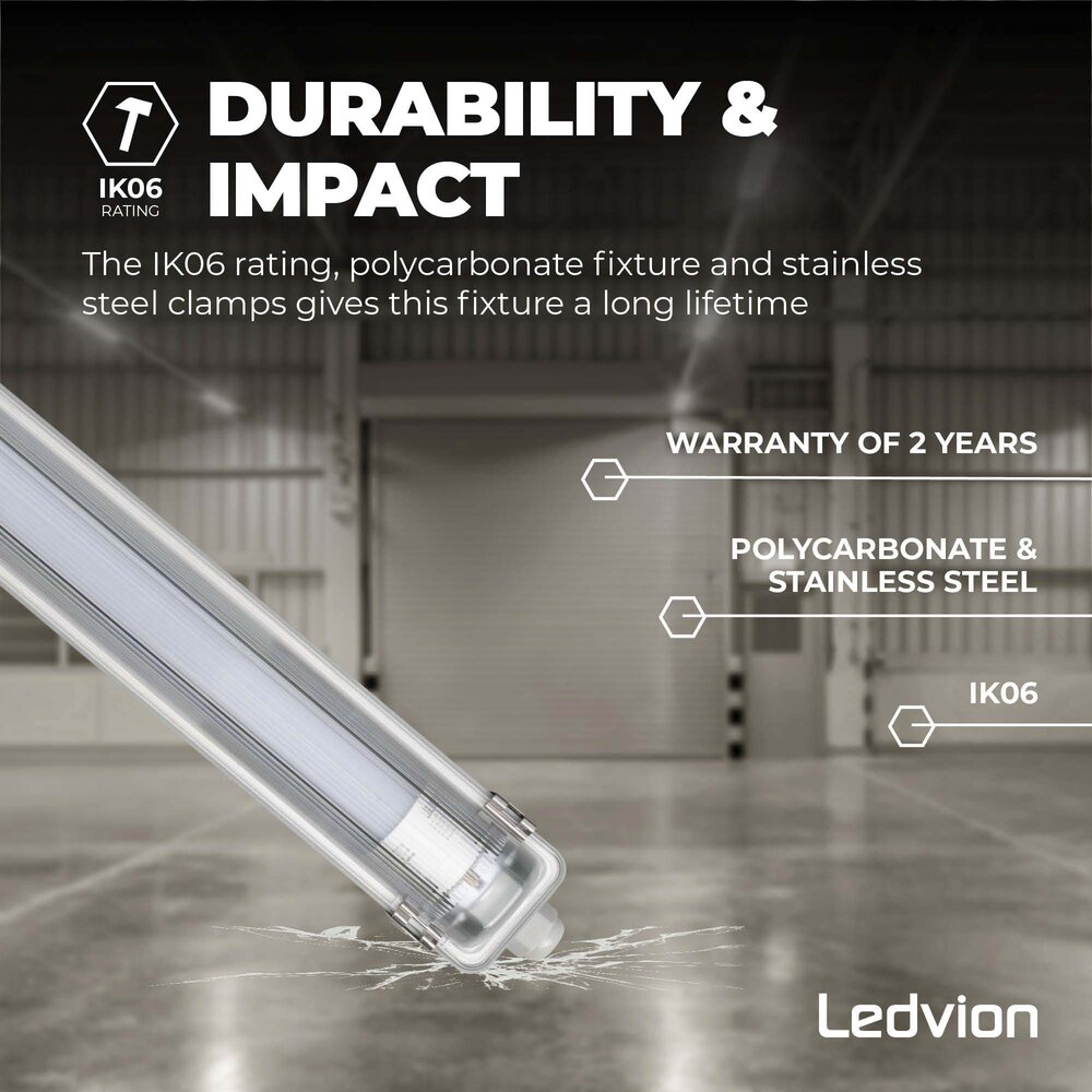 Ledvion LED TL Armatuur 60CM -  6.3W - 1100 Lumen - 4000K - High Efficiency - Energie Label C - IP65 - Incl. LED TL