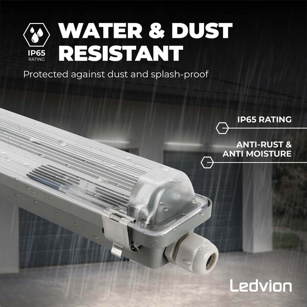 Ledvion LED TL Armatuur 120cm - IP65 - Koppelbaar - RVS Clips