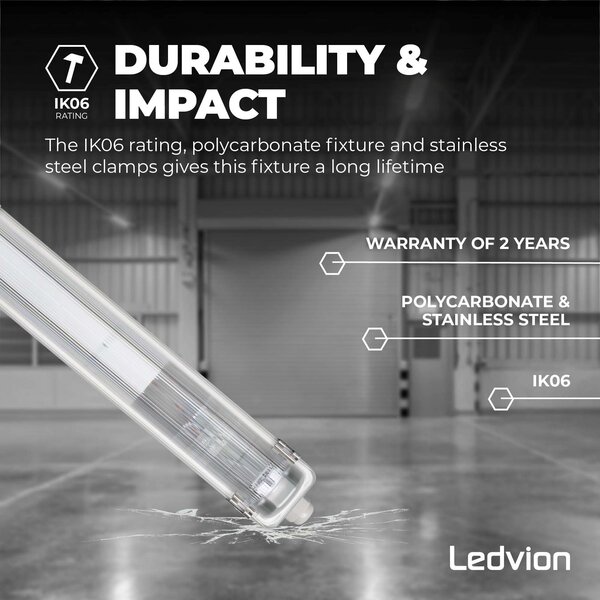 Ledvion LED TL Armatuur 120cm - IP65 - Koppelbaar - RVS Clips