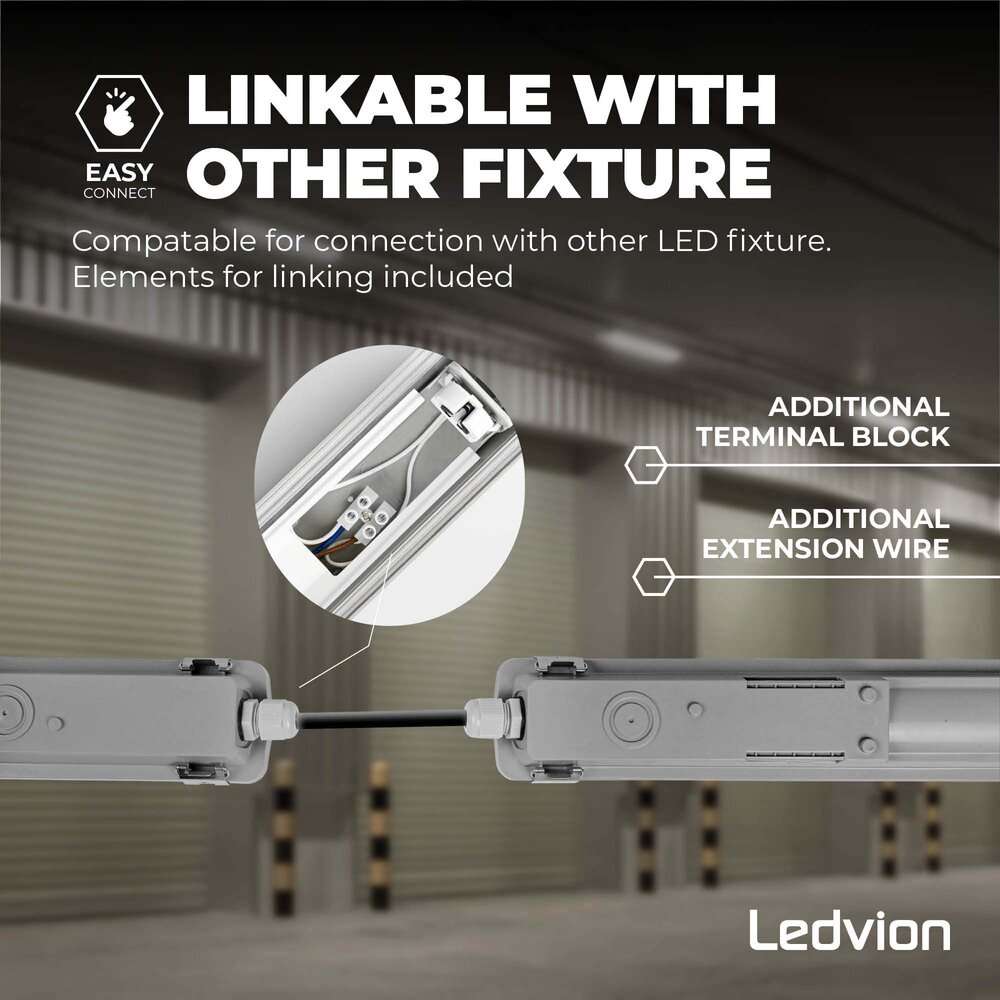 Ledvion LED TL Armatuur 120CM - 18W - 3330 Lumen - 4000K - High Efficiency - Energie Label B - IP65 - Incl. LED TL