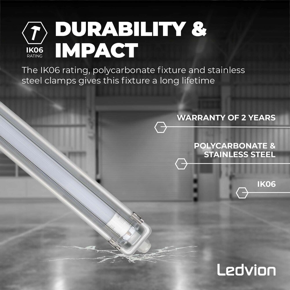 Ledvion LED TL Armatuur 150CM - 15W - 2400 Lumen - 6500K - IP65 - Incl. LumiLEDs LED TL