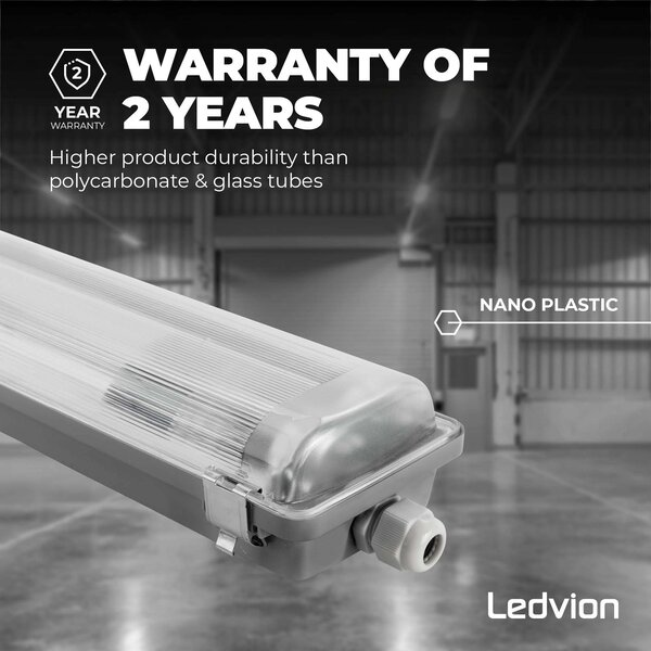 Ledvion LED TL Armatuur 60cm - Dubbel - IP65 - Geschikt voor Koppelbaar - RVS Clips