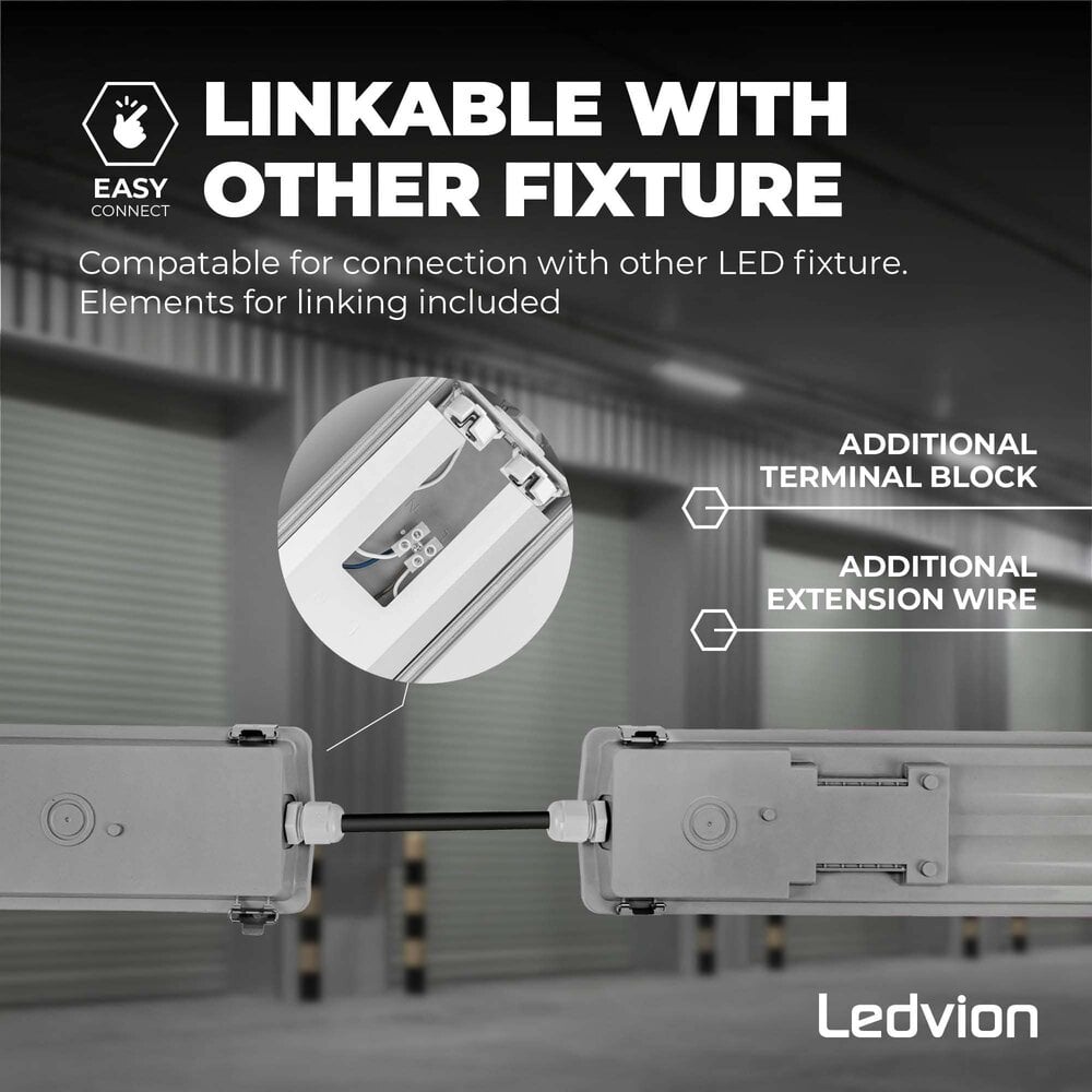 Ledvion LED TL Armatuur 120cm - Dubbel - IP65 - Geschikt voor Koppelbaar - RVS Clips