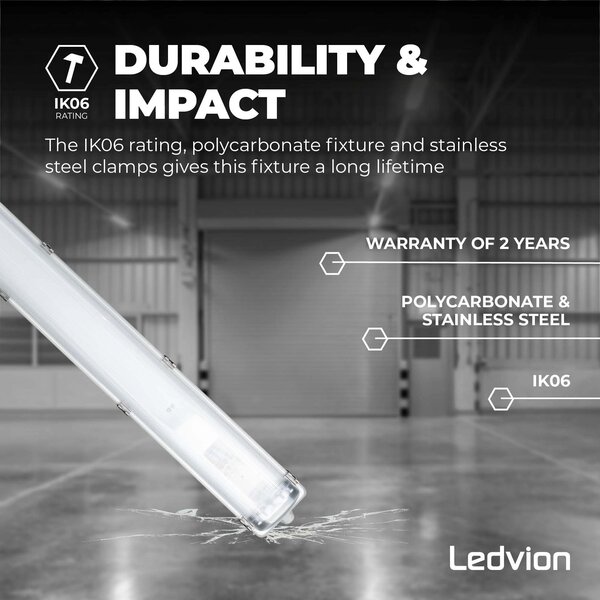 Ledvion LED TL Armatuur 120cm - Dubbel - IP65 - Geschikt voor Koppelbaar - RVS Clips