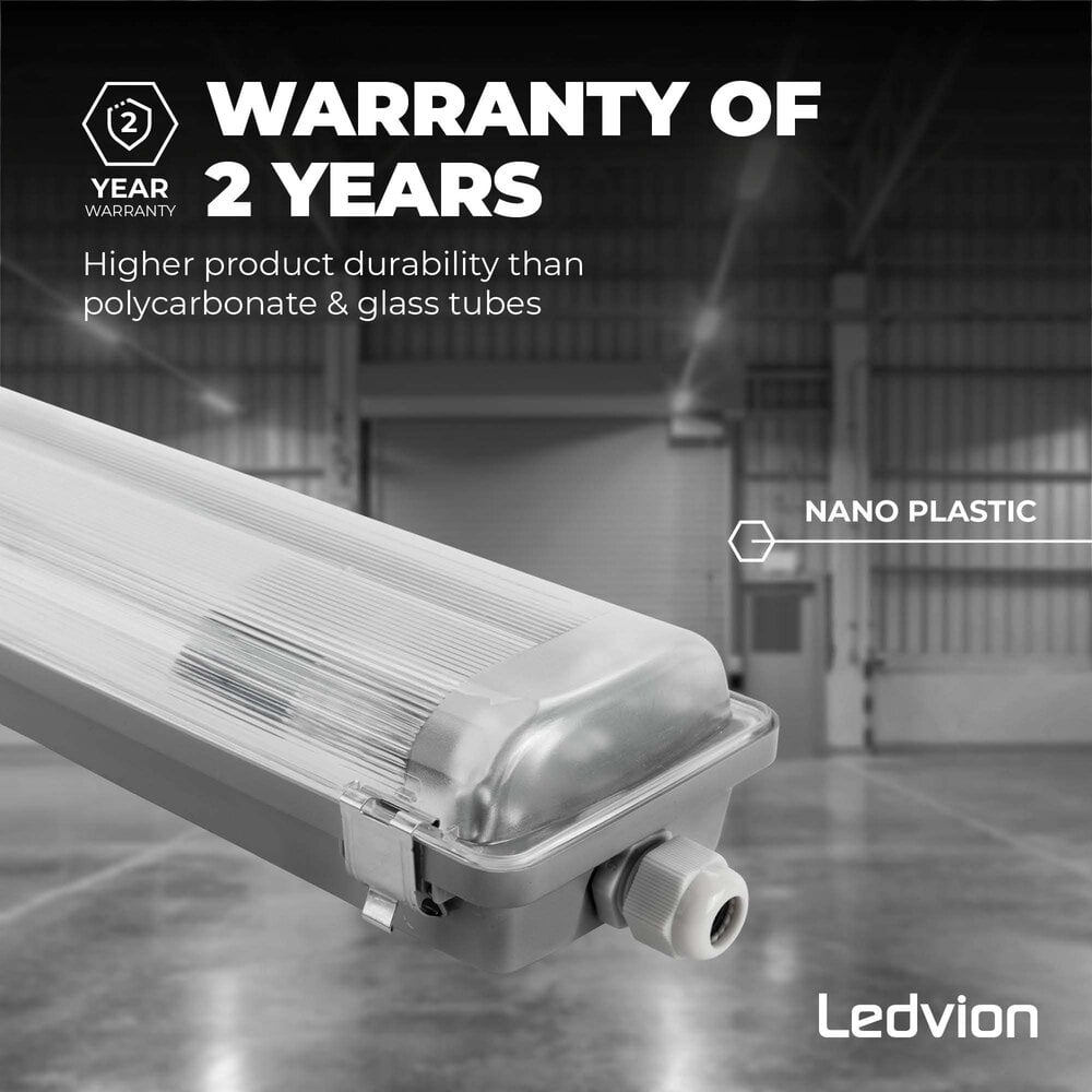 Ledvion LED TL Armatuur 120cm - Dubbel - IP65 - Geschikt voor Koppelbaar - RVS Clips