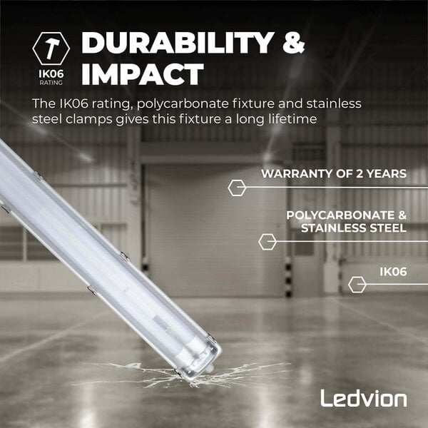 Ledvion LED TL Armatuur 120CM - 24W - 3840 Lumen - 4000K - IP65 - Incl. LumiLEDs LED TL