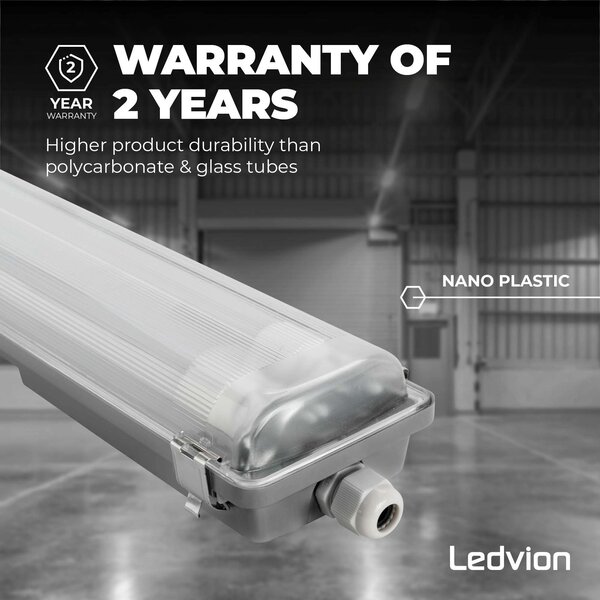 Ledvion LED TL Armatuur 120CM - 2x18W - 6660 Lumen - 6500K - High Efficiency - Energie Label B - IP65 - Incl. LED TL