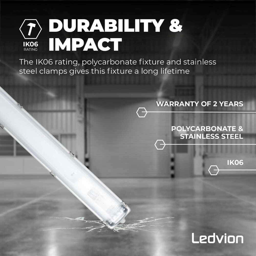 Ledvion LED TL Armatuur 150cm - Dubbel - IP65 - Geschikt voor Koppelbaar - RVS Clips