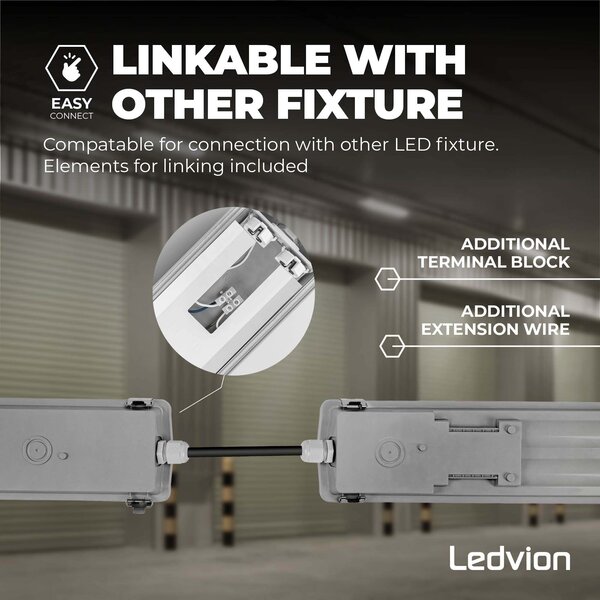 Ledvion LED TL Armatuur 150CM - 2x 28W - 10360 Lumen - 4000K - High Efficiency - Energie Label B - IP65 - Incl. LED TL