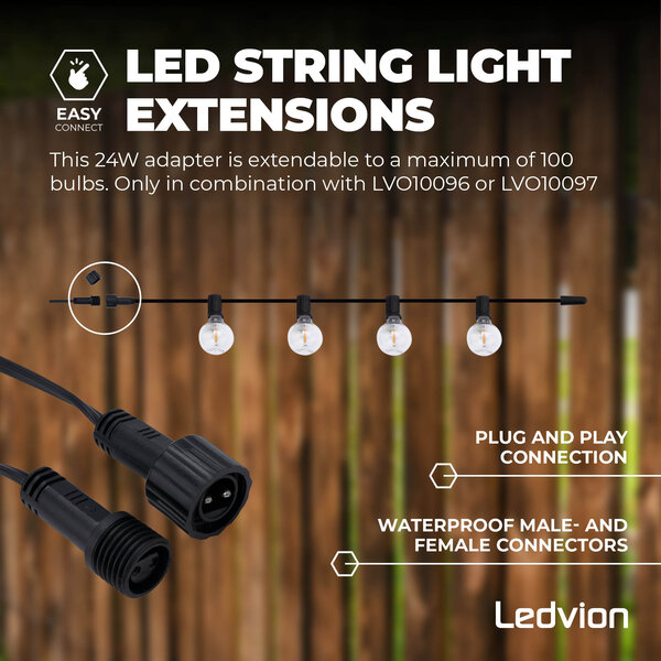 Ledvion 27m LED Prikkabel + 3m aansluitsnoer - 12V - IP44 - Koppelbaar - Incl. 50 LED Lampen - Plug & Play