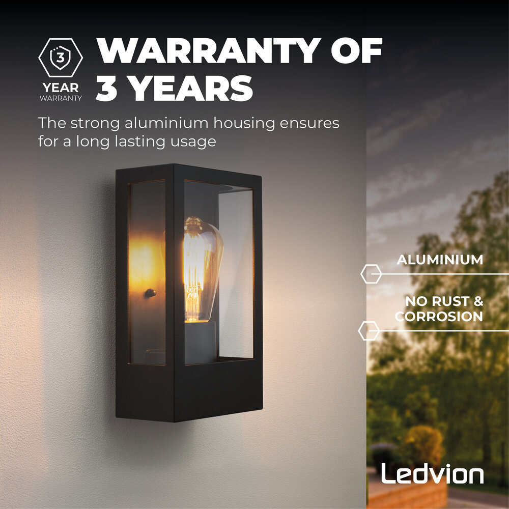 Ledvion Wandlamp Buiten met Schemeringssensor - 7,5W - 2100K - IP44 - Zwart