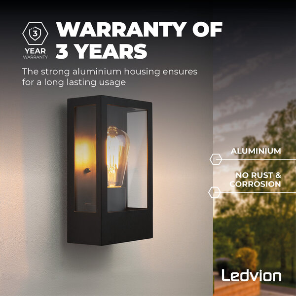 Ledvion Wandlamp Buiten met Schemeringssensor - 7,5W - 2100K - IP44 - Zwart