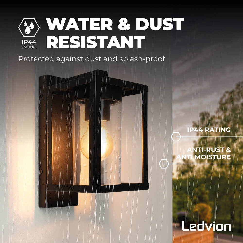 Ledvion Wandlamp Buiten met Schemeringssensor - 7,5W - 2100K - IP44 - Zwart