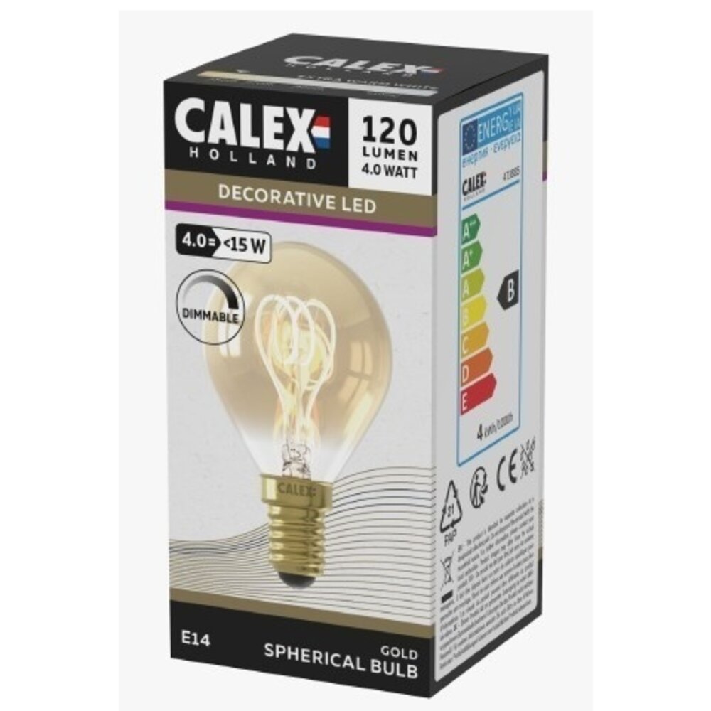Calex Calex Ball LED Lamp Ø45 - E14 - 2.5W - 2100K - 136 Lm - Gold Flex Filament