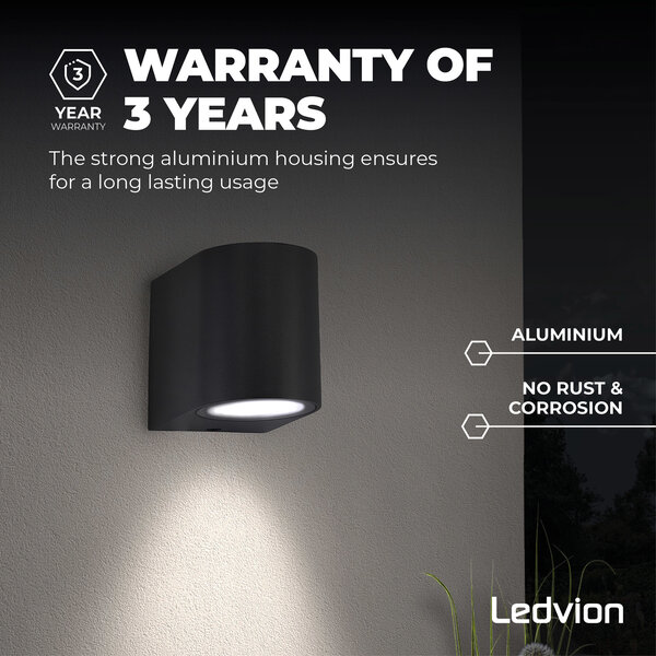 Ledvion Dimbare Wandlamp Buiten - Sacramento - 5W - 2700K - Zwart