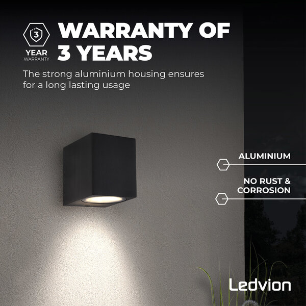 Ledvion Dimbare LED Wandlamp - IP54 - Zwart - 5W - 2700K