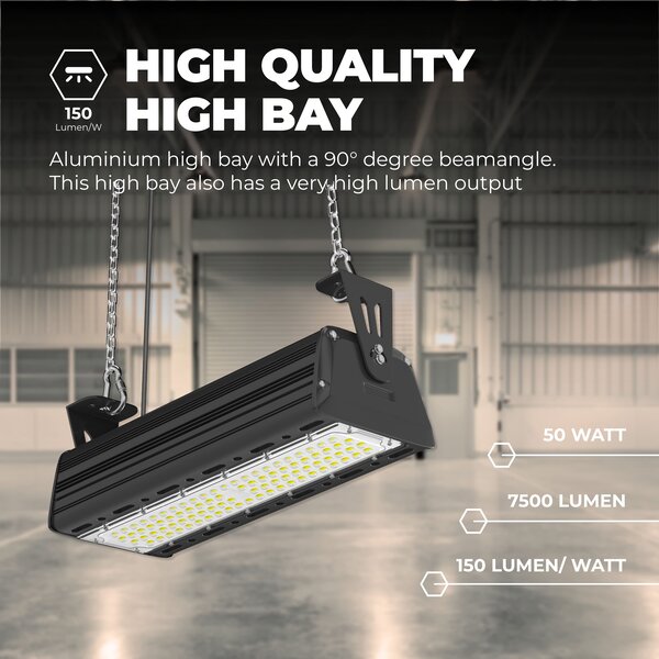Lightexpert High Bay Industriële Lineair 50W - 150lm/W - IP65 - 4000K - Dimbaar - Magazijnverlichting - 5 Jaar Garantie