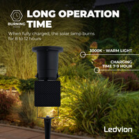 Ledvion LED Solar Prikspot - Zwart - 3000K - IP44 - 2 jaar garantie