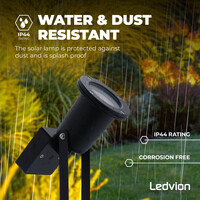 Ledvion LED Solar Prikspot - Zwart - 3000K - IP44 - 2 jaar garantie