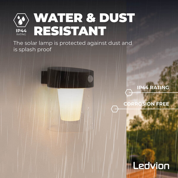 Ledvion LED Solar Wandlamp met Bewegingssensor - Zwart - IP44