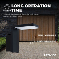 Ledvion LED Solar Wandlamp - 3000K - Zwart - IP44