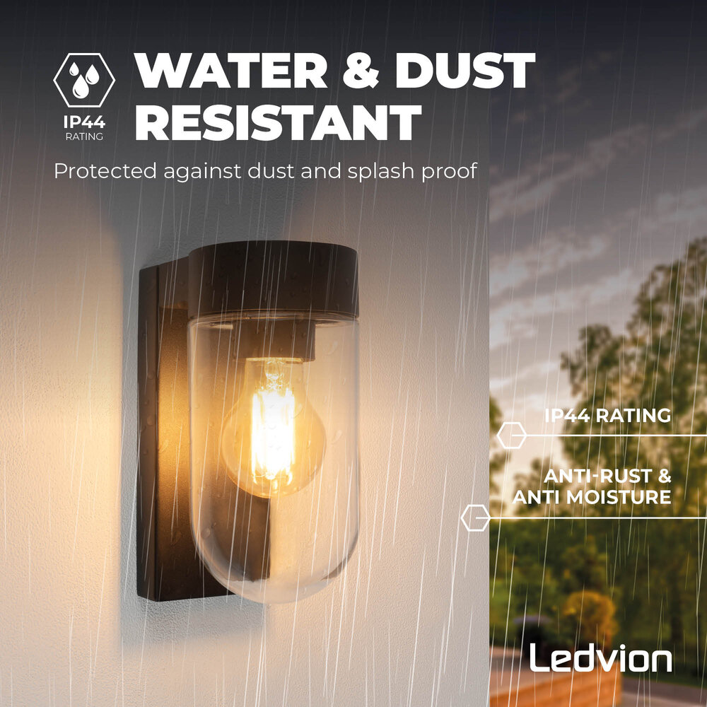 Ledvion LED Wandlamp - E27 Fitting - IP44 - Zwart