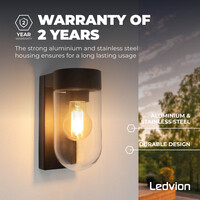 Ledvion LED Wandlamp - E27 Fitting - IP44 - Zwart