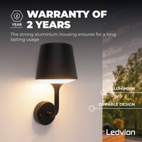 Ledvion LED Wandlamp Buiten - 10W - IP44 - 3000K - 1050 Lumen - Zwart