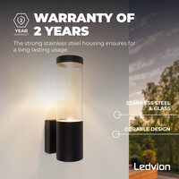 Ledvion LED Wandlamp - Dimbaar - IP44 - GU10 Fitting - Zwart - Geschikt voor Binnen & Buiten