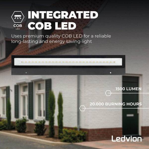 Ledvion LED Wandlamp - 15W - IP44 - 1500 Lumen - Zwart
