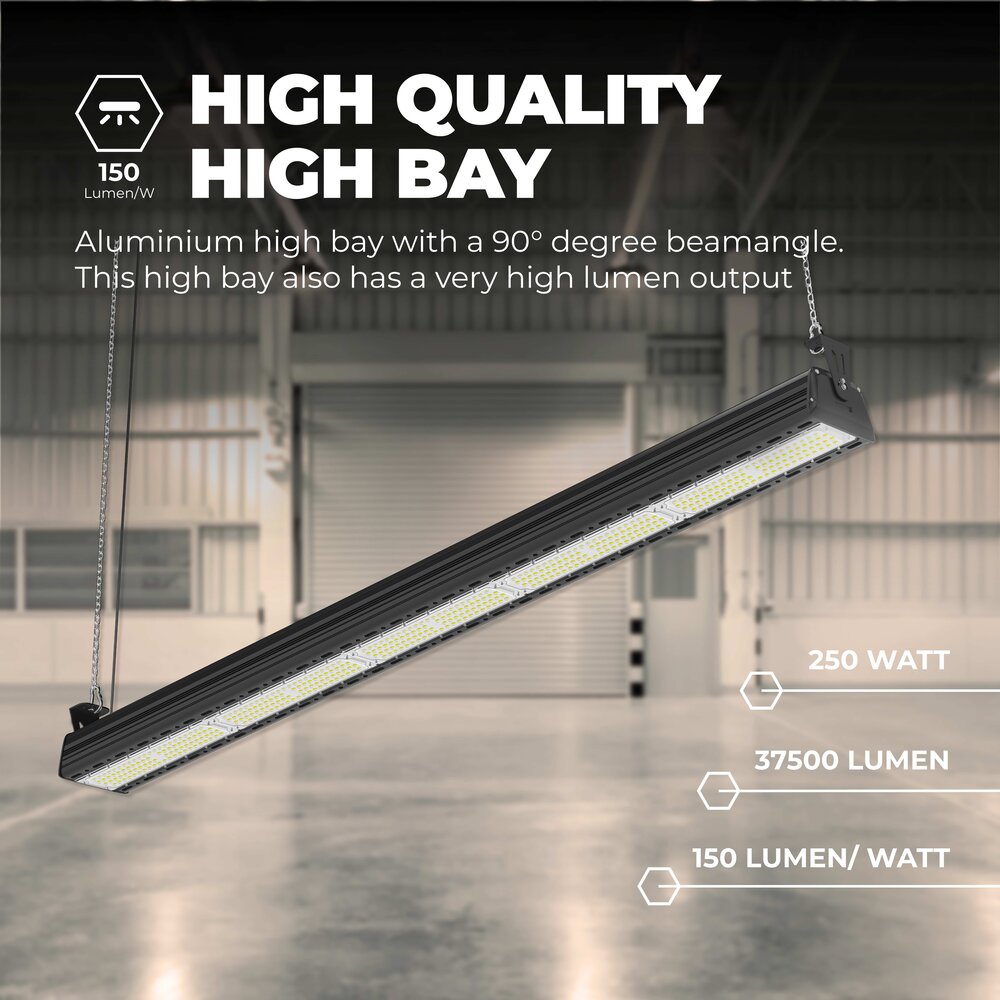 Lightexpert High Bay Industriële Lineair 250W - 150lm/W - IP65 - 4000K - Dimbaar - Magazijnverlichting - 5 Jaar Garantie