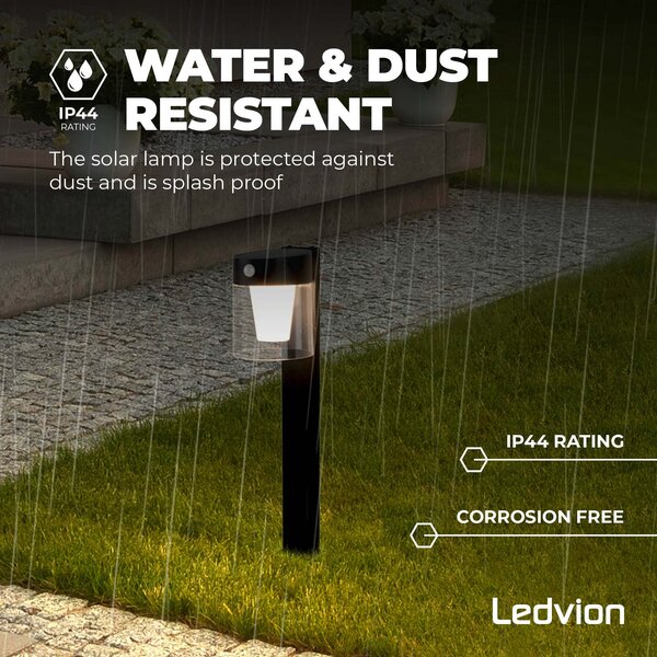 Ledvion LED Solar Staande Buitenlamp met Bewegingssensor - Zwart - IP44