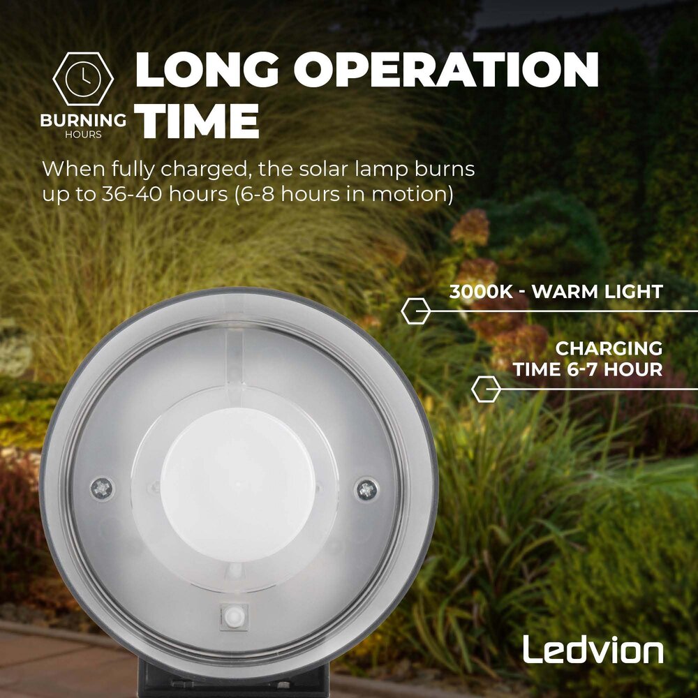 Ledvion LED Solar Staande Buitenlamp met Bewegingssensor - Zwart - IP44