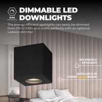 Ledvion Dimbare LED Opbouwspot - Vierkant - Zwart - 3W - 4000K - Kantelbaar